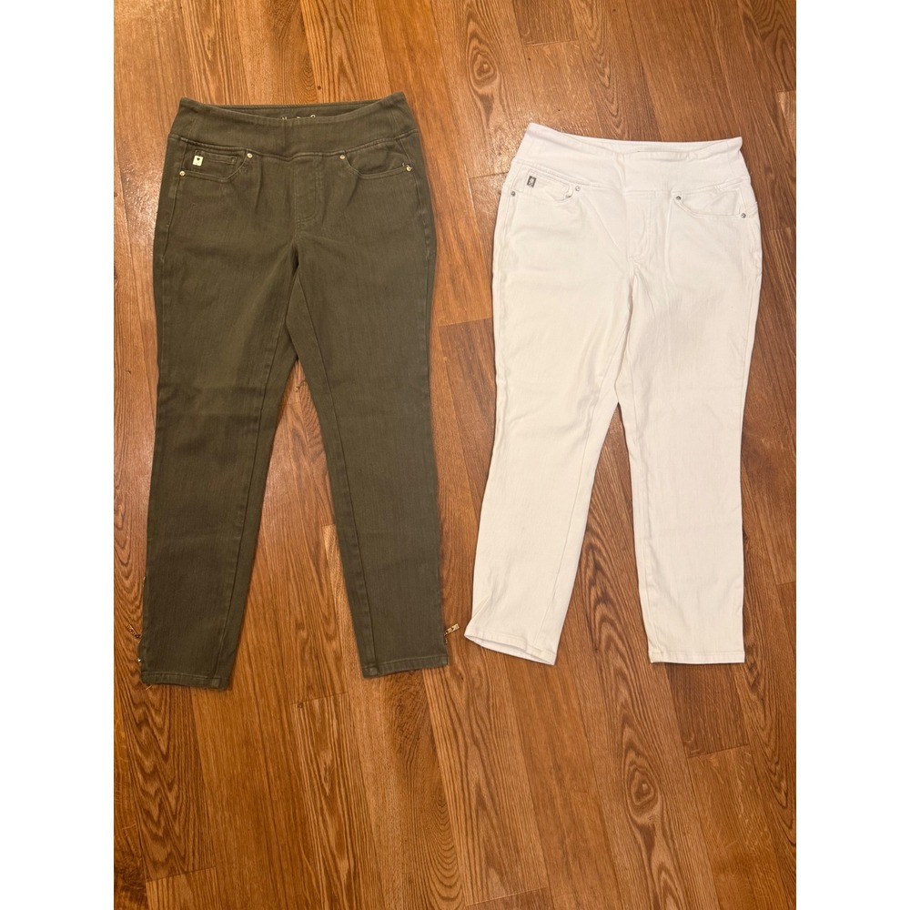 Belle by Kim Gravel Pant Bundle Women Size 10 White Capri Green Skinny Jeans
